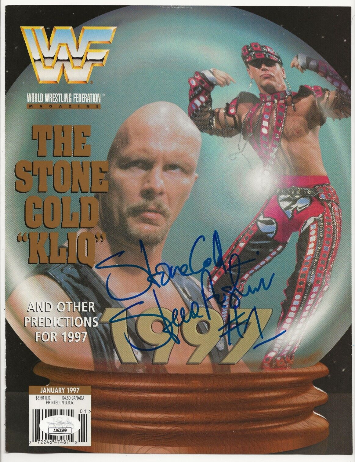 Stone Cold Steve Austin REAL hand SIGNED WWF Mag Cover Page JSA COA Wrestling