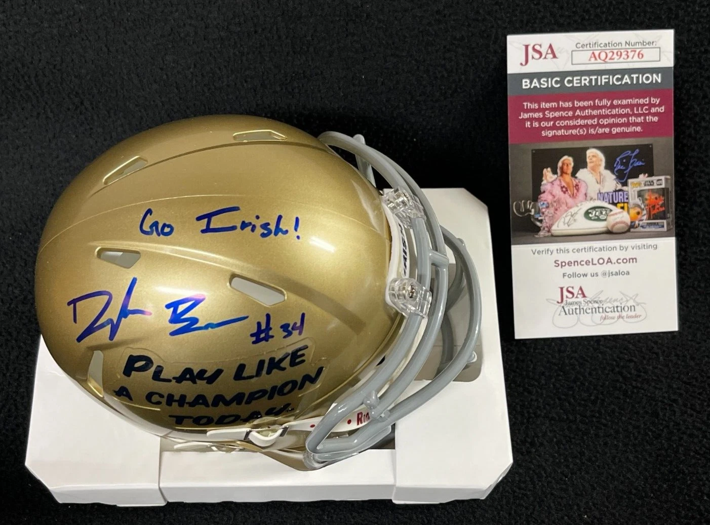 Drayk Bowen Signed Notre Dame Fighting Irish Exclusive Mini Helmet JSA COA