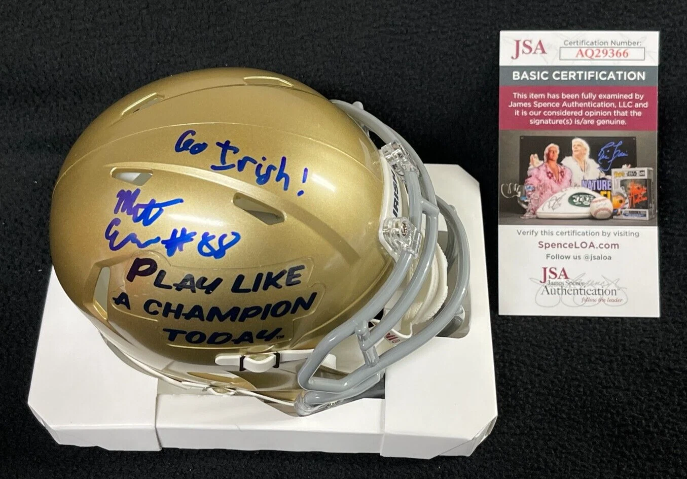 Mitchell Evans Signed Notre Dame Fighting Irish Exclusive Mini Helmet JSA COA