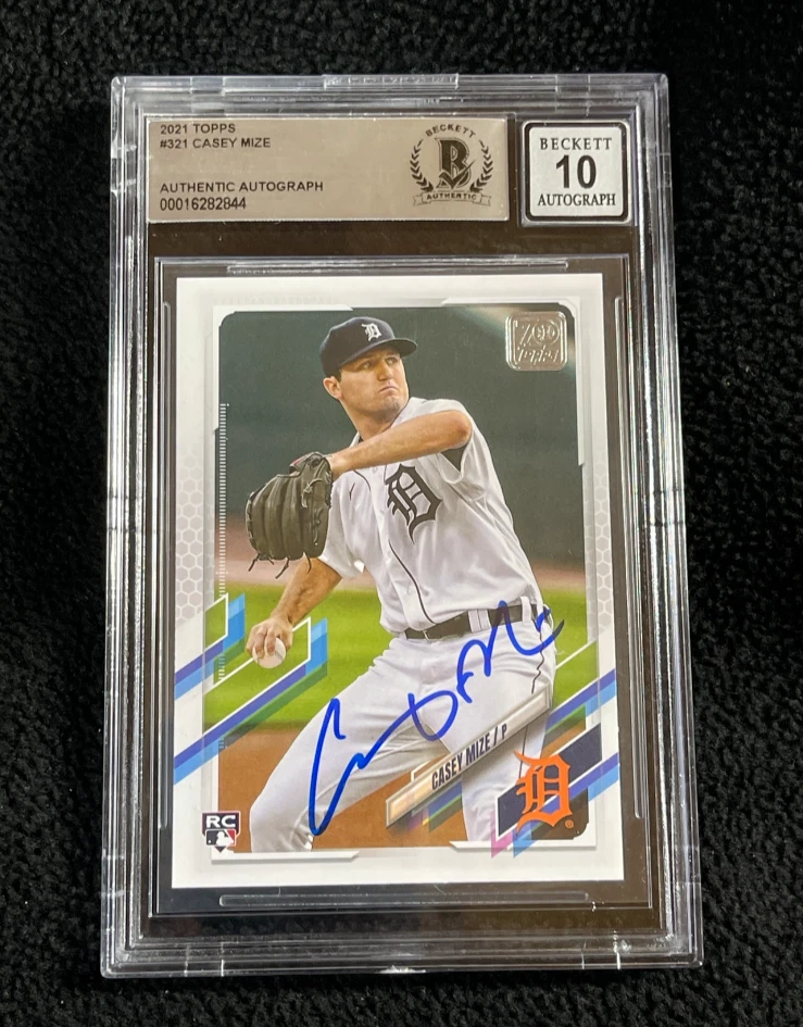 Casey Mize Signed 2021 Topps Rookie Card #321 BAS Certified Tigers Auto Grade 10