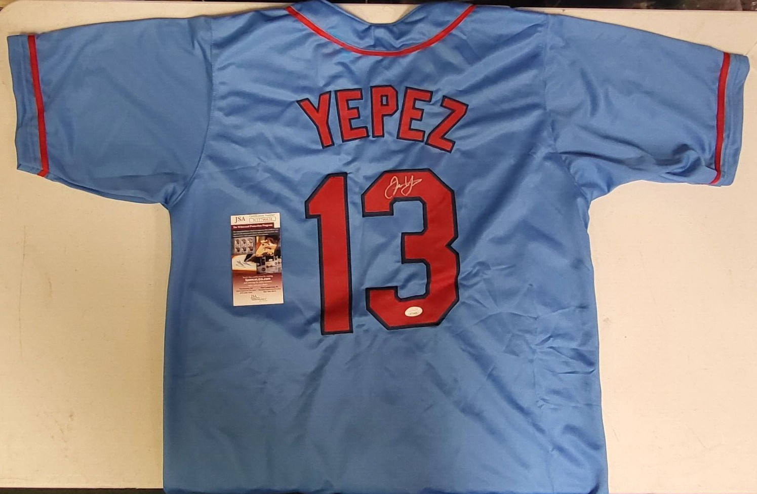 JUAN YEPEZ #13 ST. LOUIS CARDINALS SIGNED AUTOGRAPHED CUSTOM JERSEY XL JSA