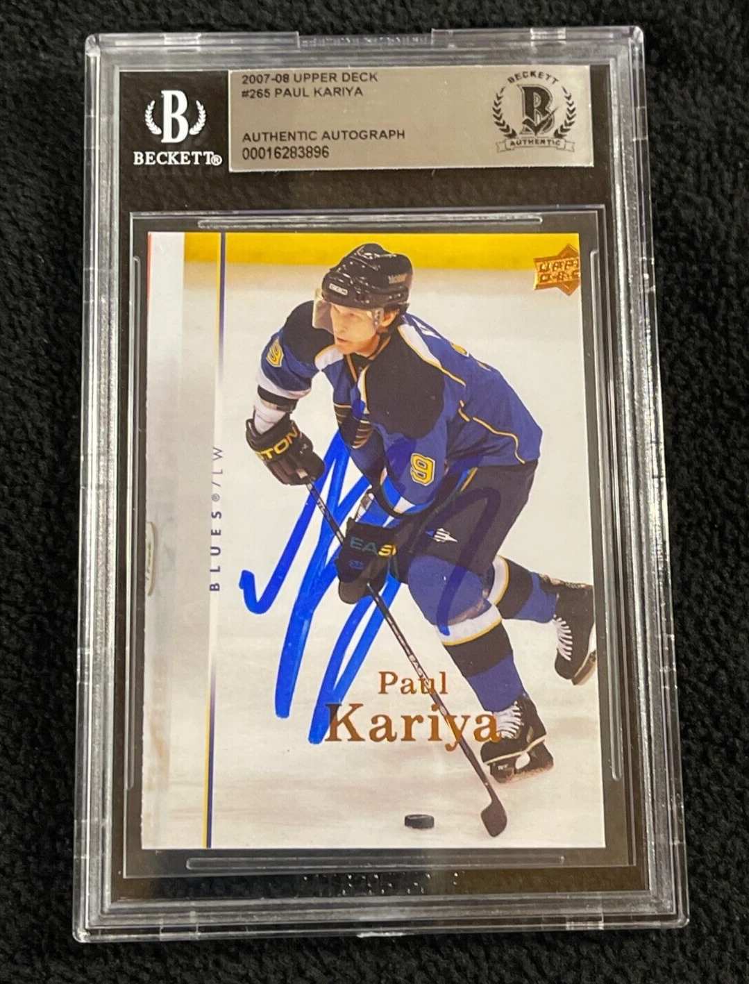 Paul Kariya Signed 2007/08 Upper Deeck Error Miscut Card #265 BAS Certified