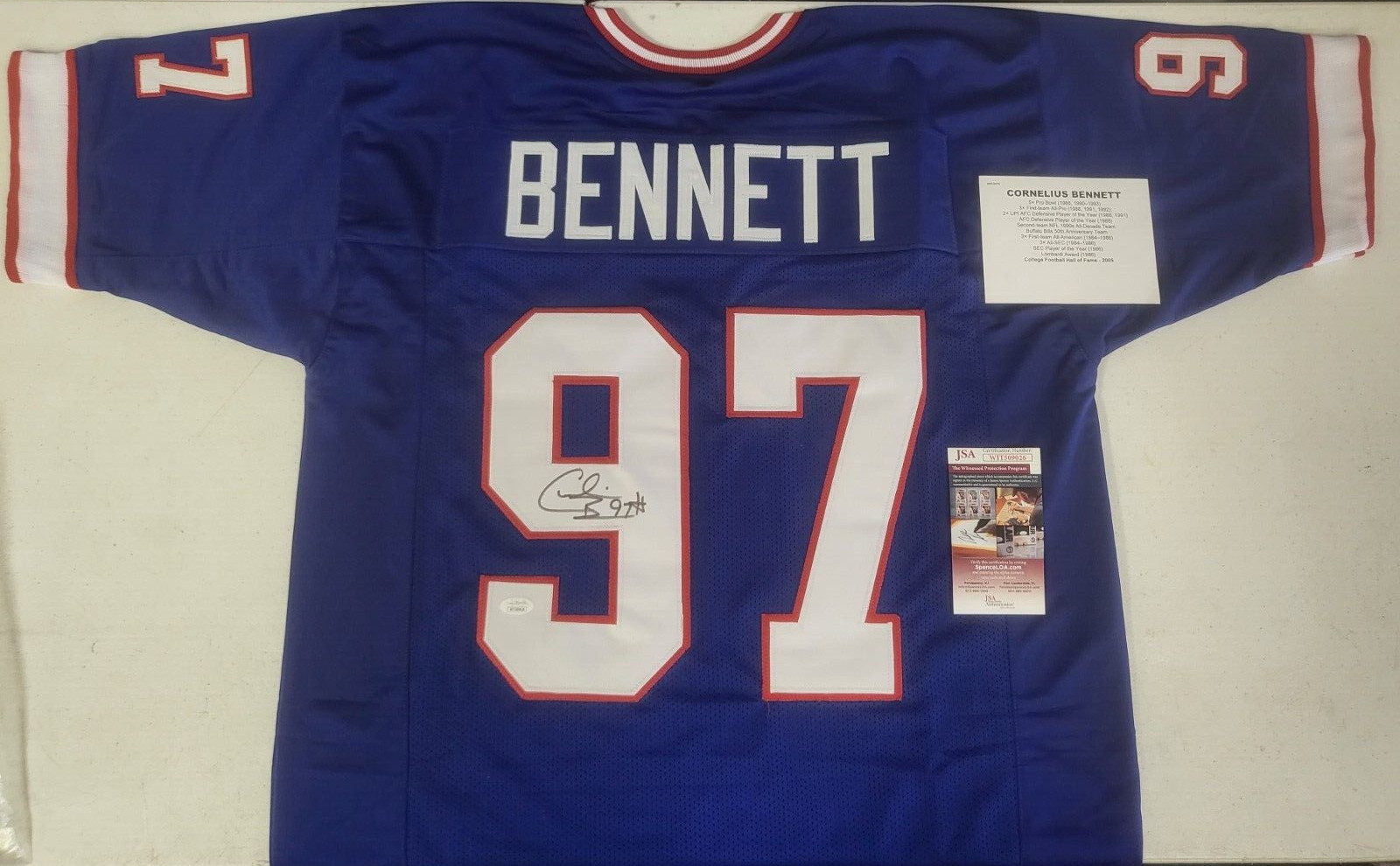 CORNELIUS BENNETT BUFFALO BILLS SIGNED AUTOGRAPHED JERSEY SIZE XL JSA COA