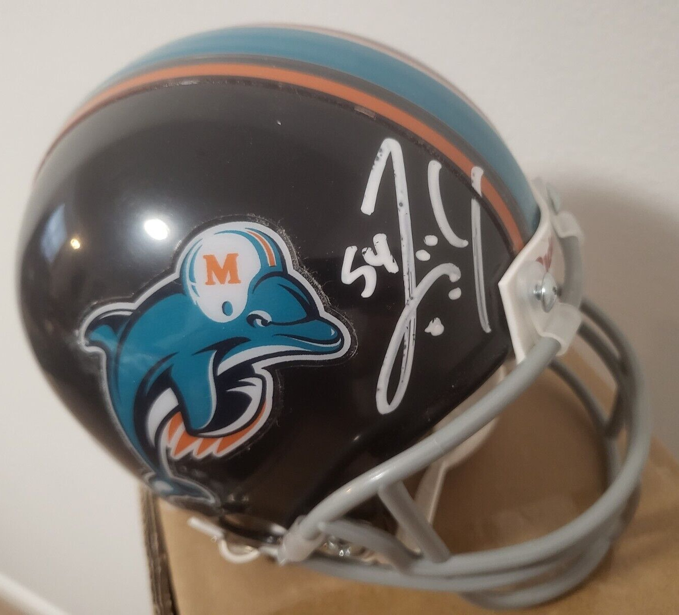 ZACH THOMAS MIAMI DOLPHINS SIGNED AUTOGRAPH CUSTOM MINI HELMET JSA STICKER ONLY COLLECTIBLE MEMORABILIA
