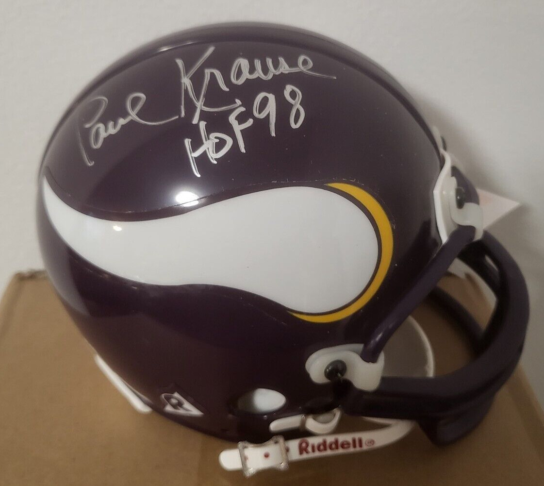 PAUL KRAUSE MINNESOTA VIKINGS HOF 98 SIGNED AUTO AUTOGRAPHED MINI HELMET BECKETT
