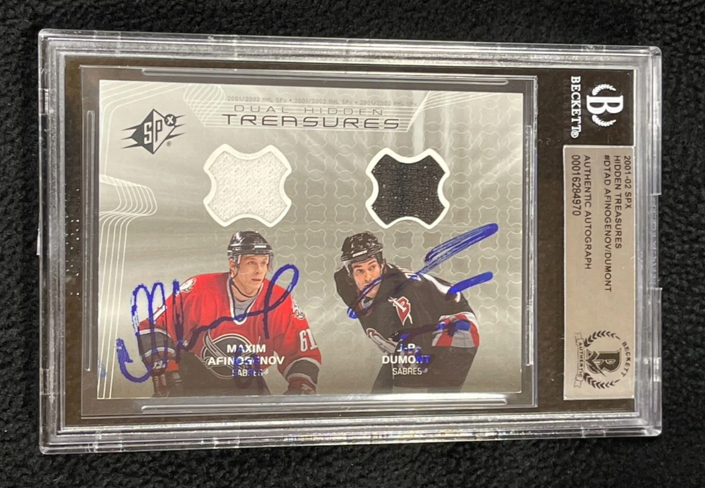 Maxim Afinogenov & J.P. Dumont 2001/02 SPX Hidden Treasures Card BAS Certified