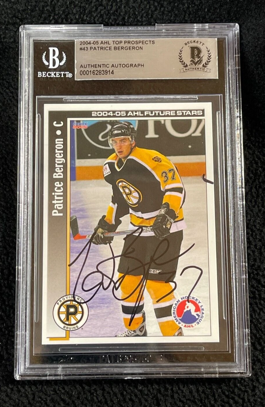 Patrice Bergeron Signed 2004/05 Choice AHL Prospects Card #43 Beckett Certified