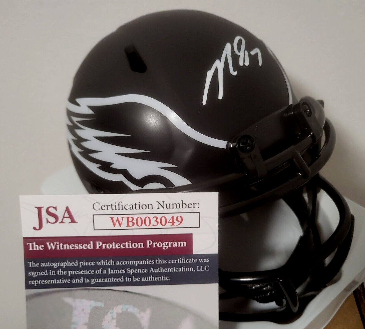 MICHAEL VICK ATLANTA FALCONS SIGNED AUTOGRAPHED BLACK MATTE MINI HELMET JSA