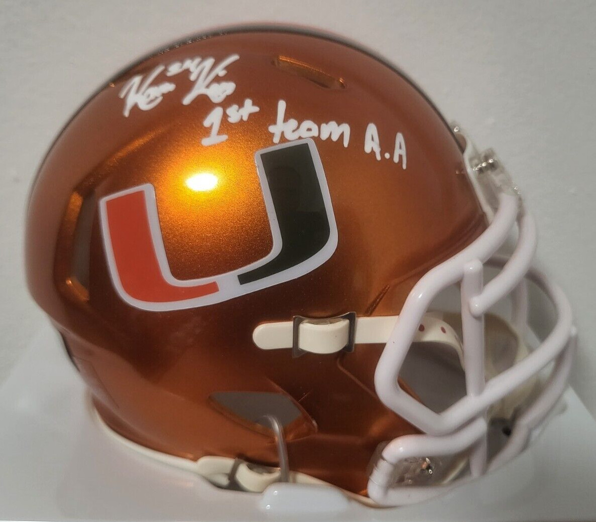 KAM KINCHENS MIAMI HURRICANES SIGNED AUTO INSCRIBED FLASH MINI HELMET BECKETT