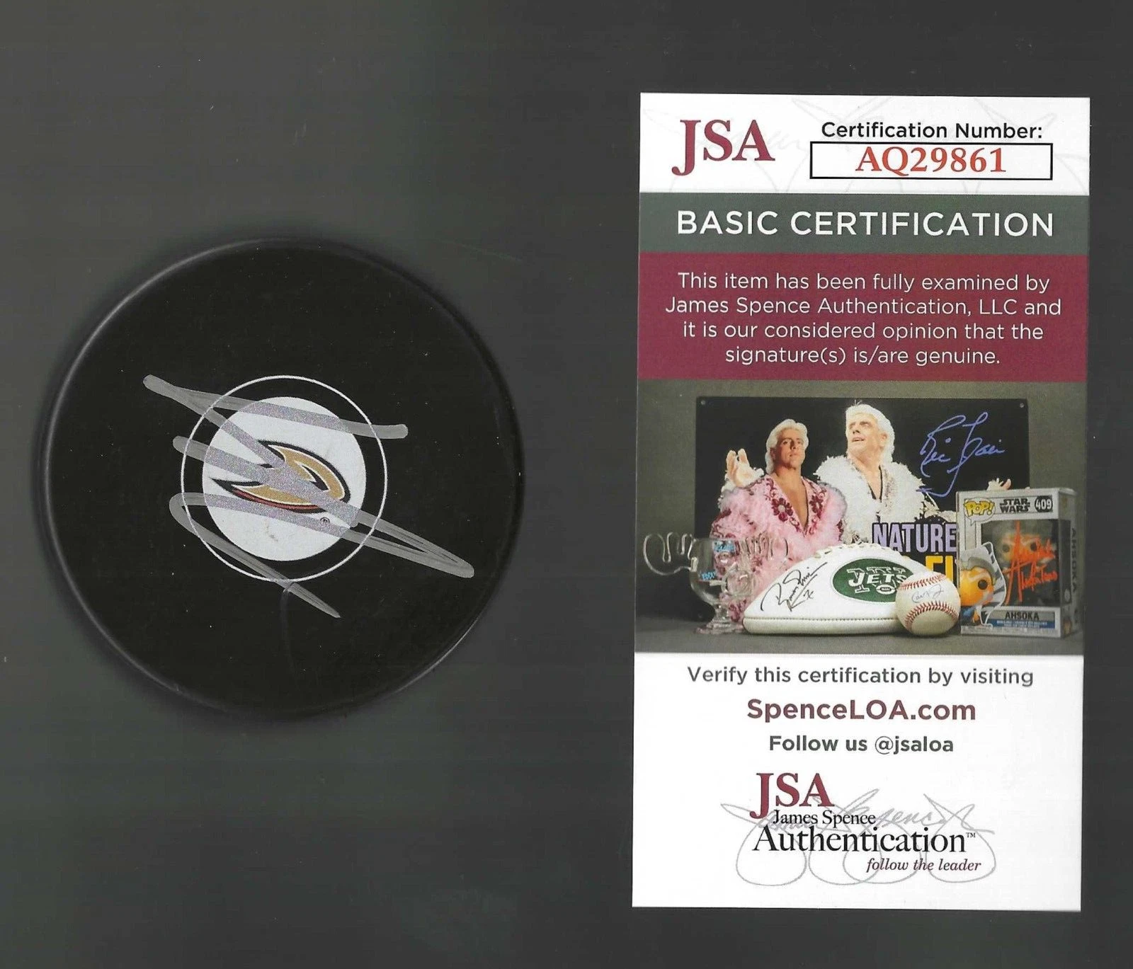 Leo Carlssson Signed Anaheim Ducks Puck JSA COA