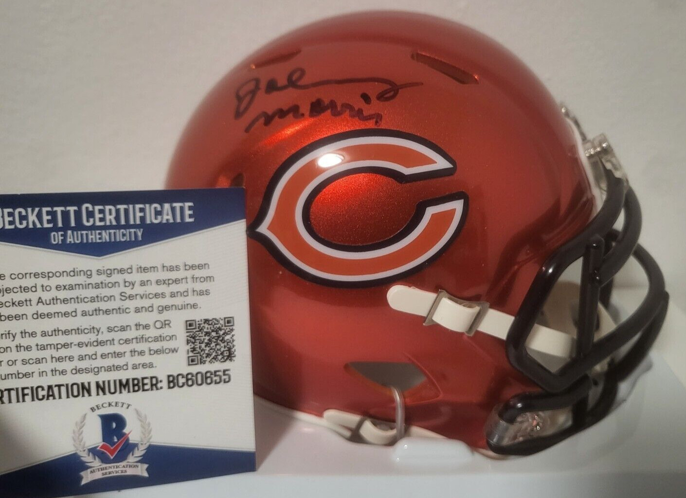 JOHNNY MORRIS CHICAGO BEARS SIGNED AUTOGRAPHED AUTO FLASH MINI HELMET BECKETT