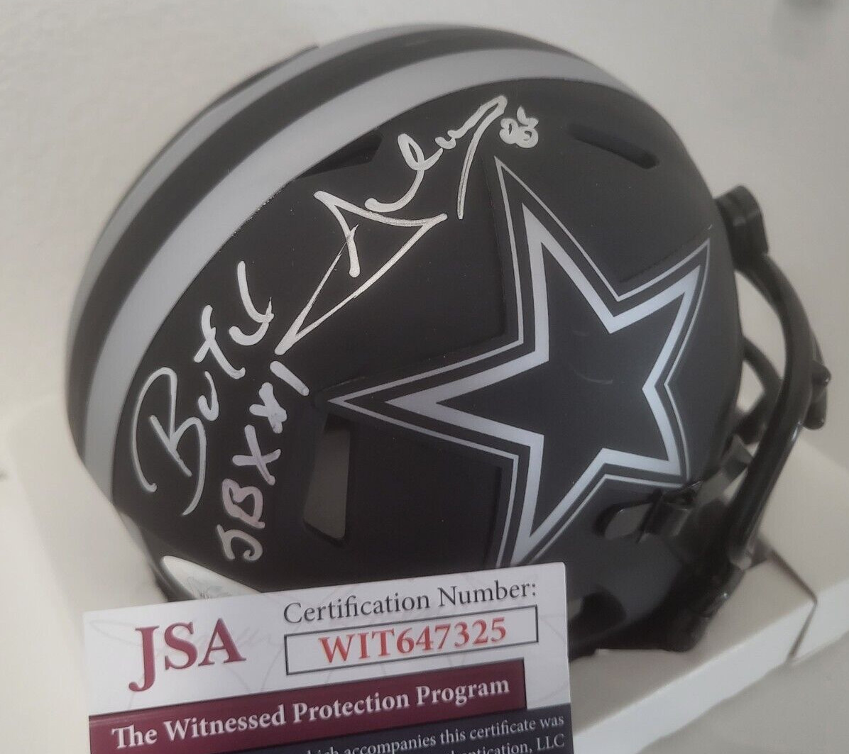BUTCH JOHNSON COWBOYS SB XXL SIGNED AUTO ECLIPSE RIDDELL MINI HELMET JSA