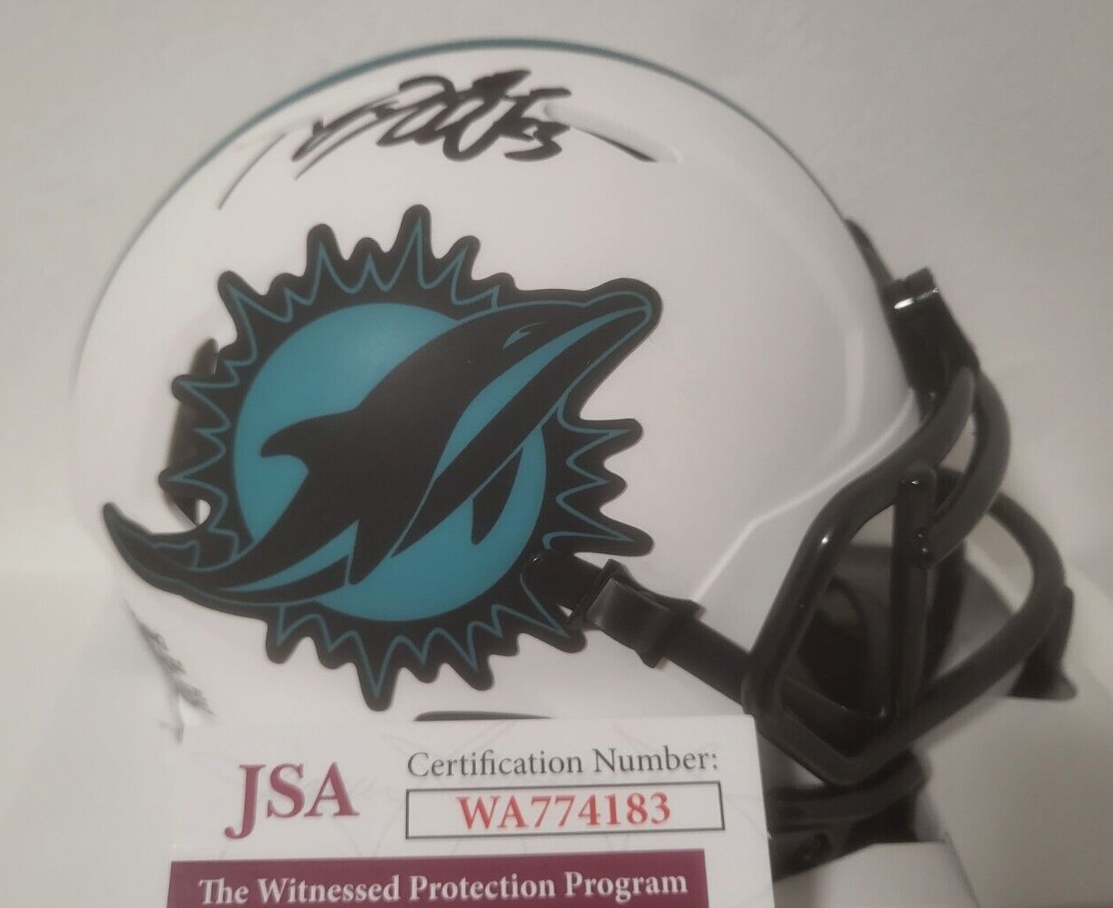 JEFF WILSON JR MIAMI DOLPHINS SIGNED AUTOGRAPHED AUTO LUNAR MINI HELMET JSA *