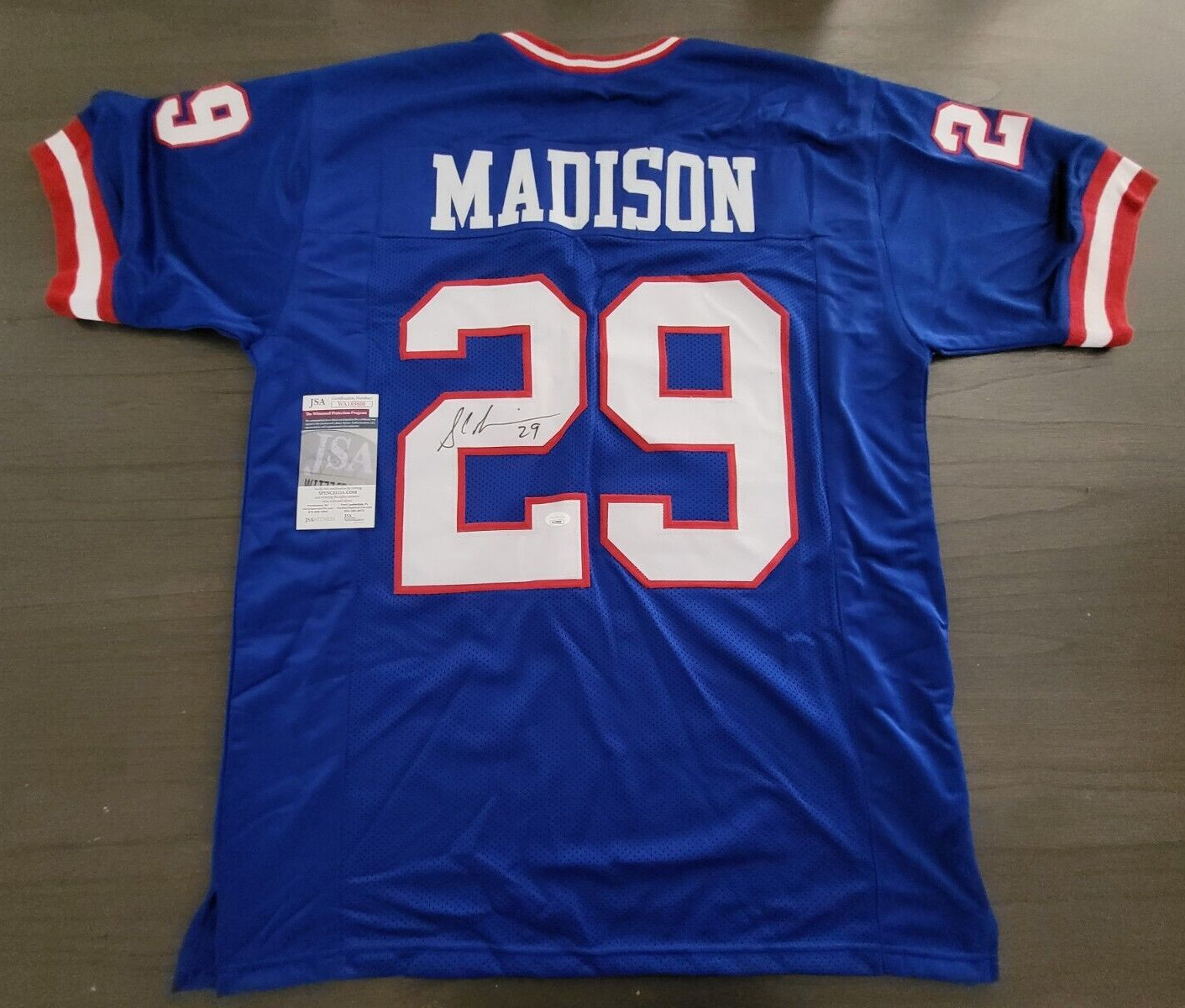 SAM MADISON #29 NEW YORK GIANTS SIGNED AUTOGRAPHED CUSTOM SZ XL JERSEY JSA COA
