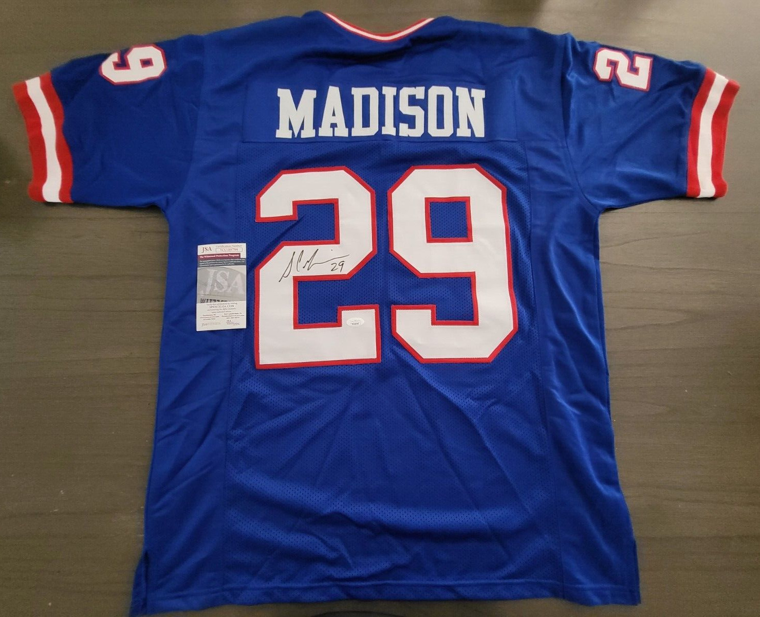 SAM MADISON #29 NEW YORK GIANTS SIGNED AUTOGRAPHED CUSTOM SZ XL JERSEY JSA COA *