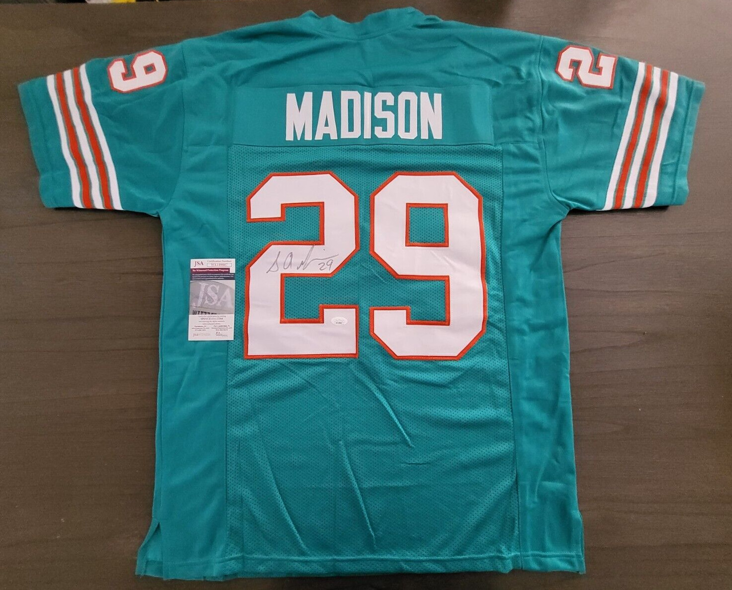 SAM MADISON #29 MIAMI DOLPHINS SIGNED AUTOGRAPHED CUSTOM SZ XL JERSEY JSA COA