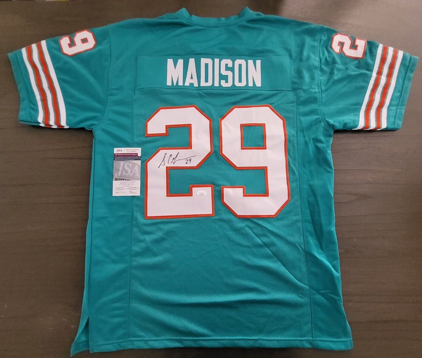 SAM MADISON #29 MIAMI DOLPHINS SIGNED AUTOGRAPHED CUSTOM SZ XL JERSEY JSA COA **
