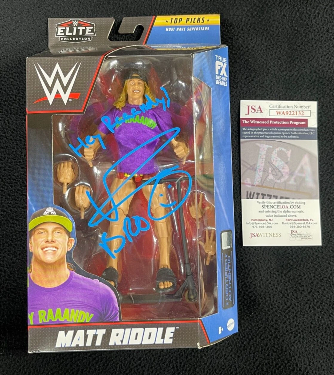 Matt Riddle Signed & Inscribed Hey Raaandy Elite Top Picks Action Figure JSA COA