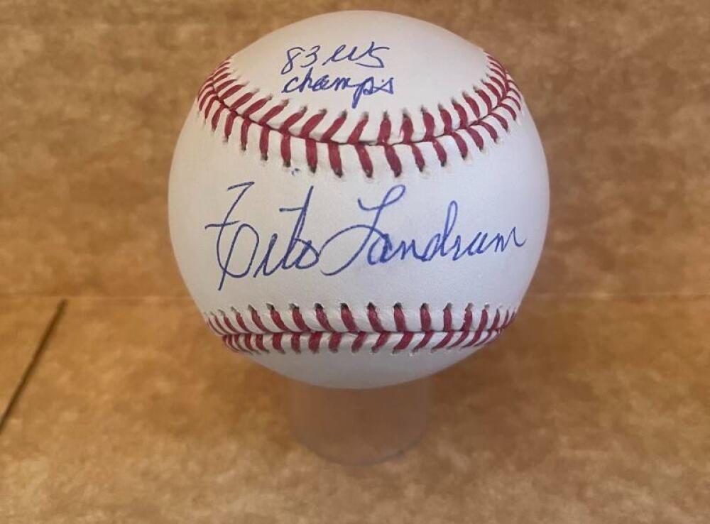 TITO LANDRUM 83 WS CHAMPS SIGNED AUTOGRAPHED M.L. BASEBALL BECKETT AUTH COLLECTIBLE MEMORABILIA