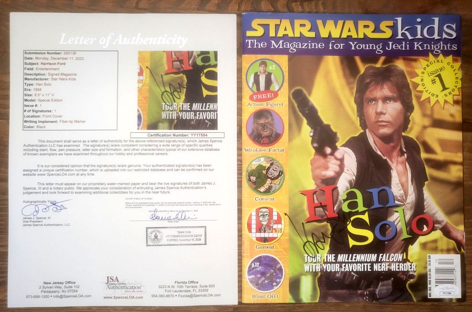 HARRISON FORD HAN SOLO STAR WARS SIGNED AUTOGRAPHED MAGAZINE JSA LOA AUTHENTIC