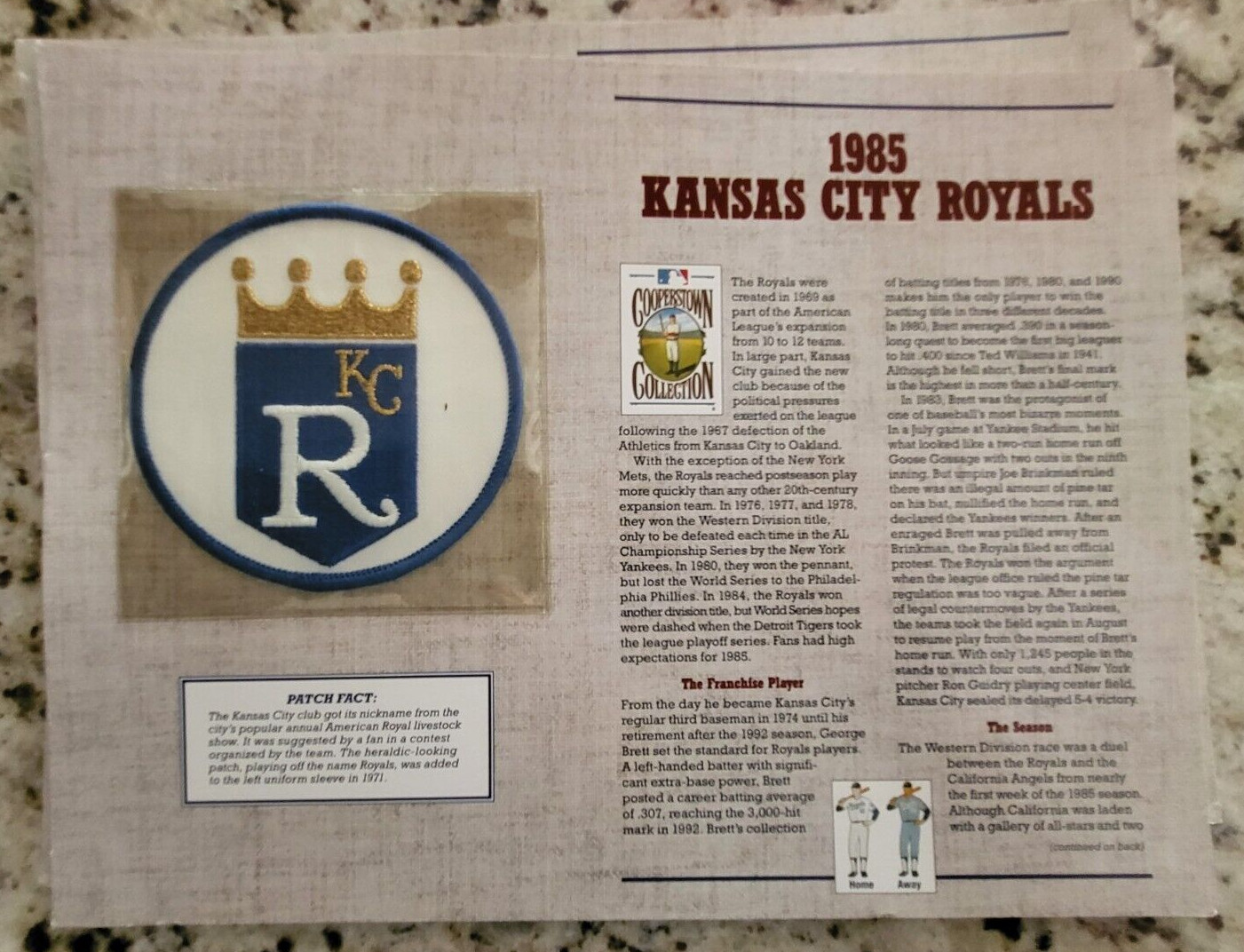 1994 COOPERSTOWN COLLECTION 1985 KANSAS CITY ROYALS EMBLEM PATCH WILLABEE WARD COLLECTIBLE MEMORABILIA