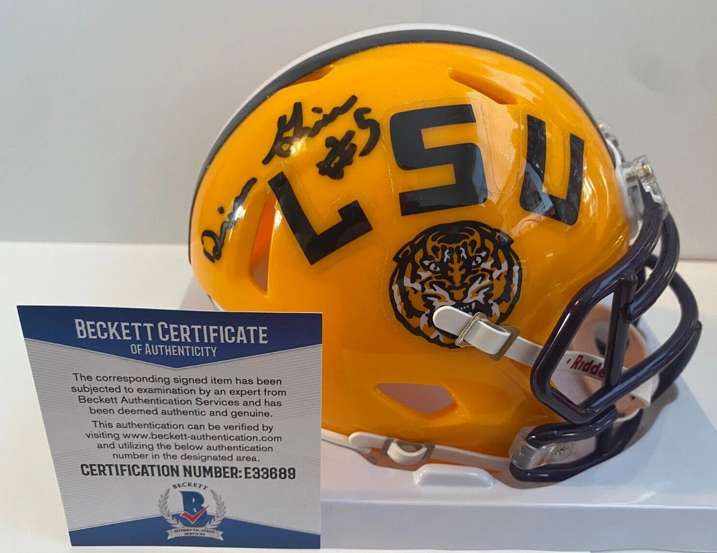 DERRIUS GUICE LSU SIGNED AUTOGRAPHED AUTO MINI HELMET BECKETT