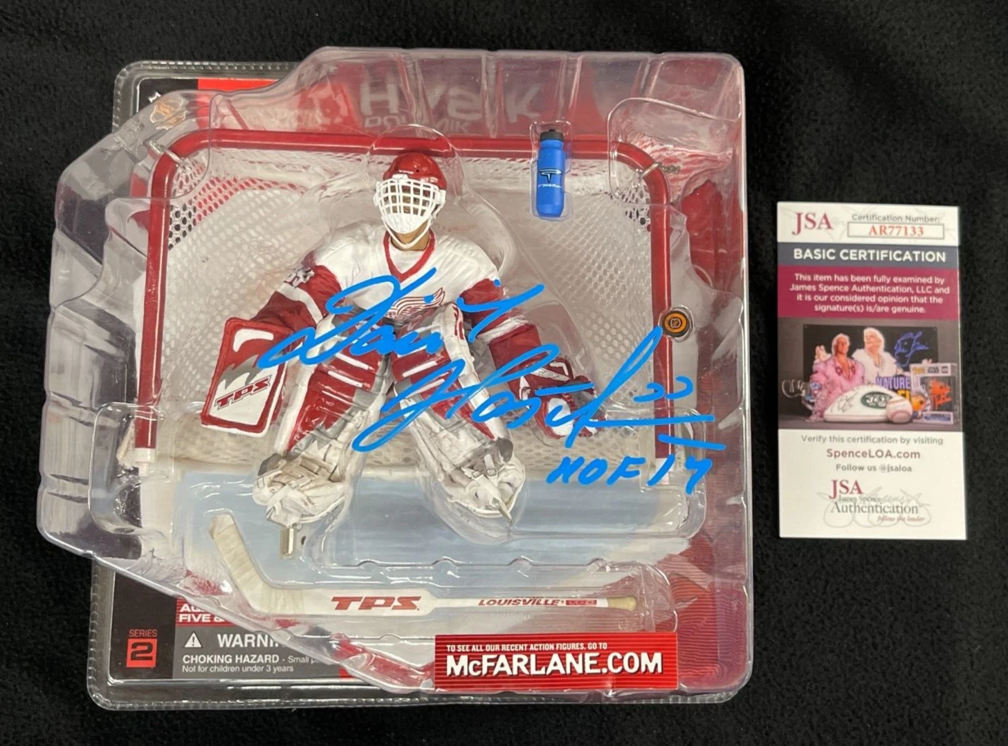 Dominik Hasek Signed & Inscribed Detroit Red Wings McFarlane Figure JSA COA