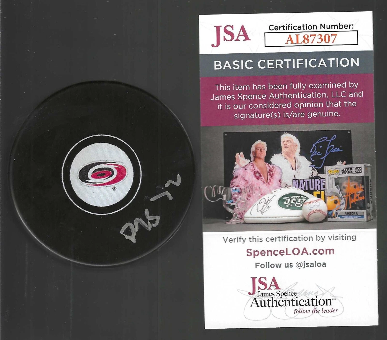 Felix Unger Sorum Signed Carolina Hurricanes Puck JSA COA