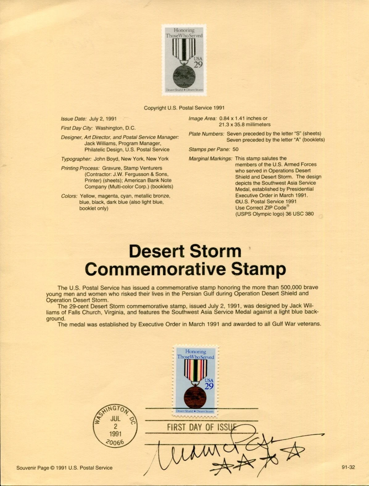 General Merrill McPeak Chief Of Staff Air Force Signed Desert Storm FDC Sheet