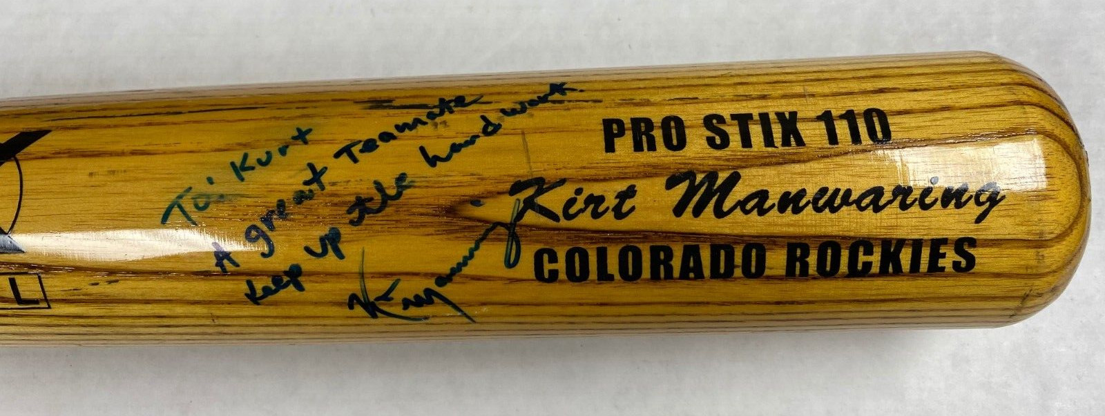 KIRK MANWARING COLORADO ROCKIES SIGNED AUTOGRAPHED GAME USED STIX BAT 110 W/COA