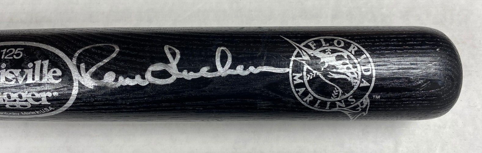 RENE LACHEMANN FLORIDA MARLINS SIGNED AUTOGRAPHED BLACK LV SLUGGER KIDS BAT COA