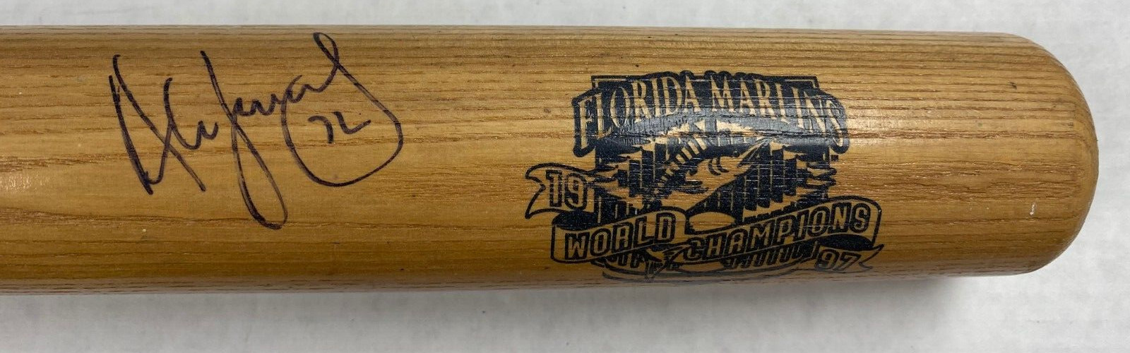 ALEX FERNANDEZ FLORIDA MARLINS SIGNED 1997 WORLD SERIES LV SLUGGER KIDS BAT COA