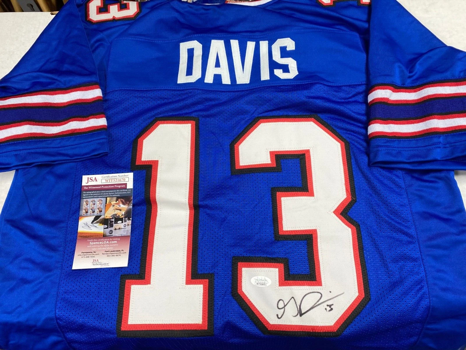 GABRIEL DAVIS BUFFALO BILLS SIGNED AUTOGRAPHED CUSTOM BLUE JERSEY SZ XL JSA COA