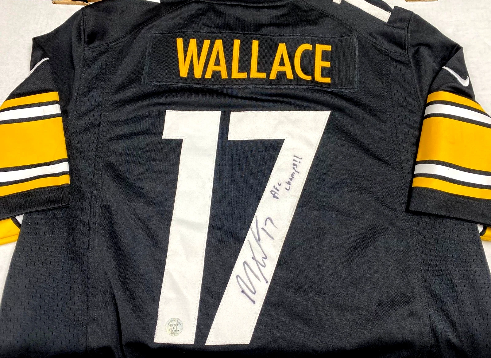 MIKE WALLACE PITTSBURGH STEELERS SIGNED AUTOGRAPH BLACK JERSEY SZ W/WALLACE HOLO