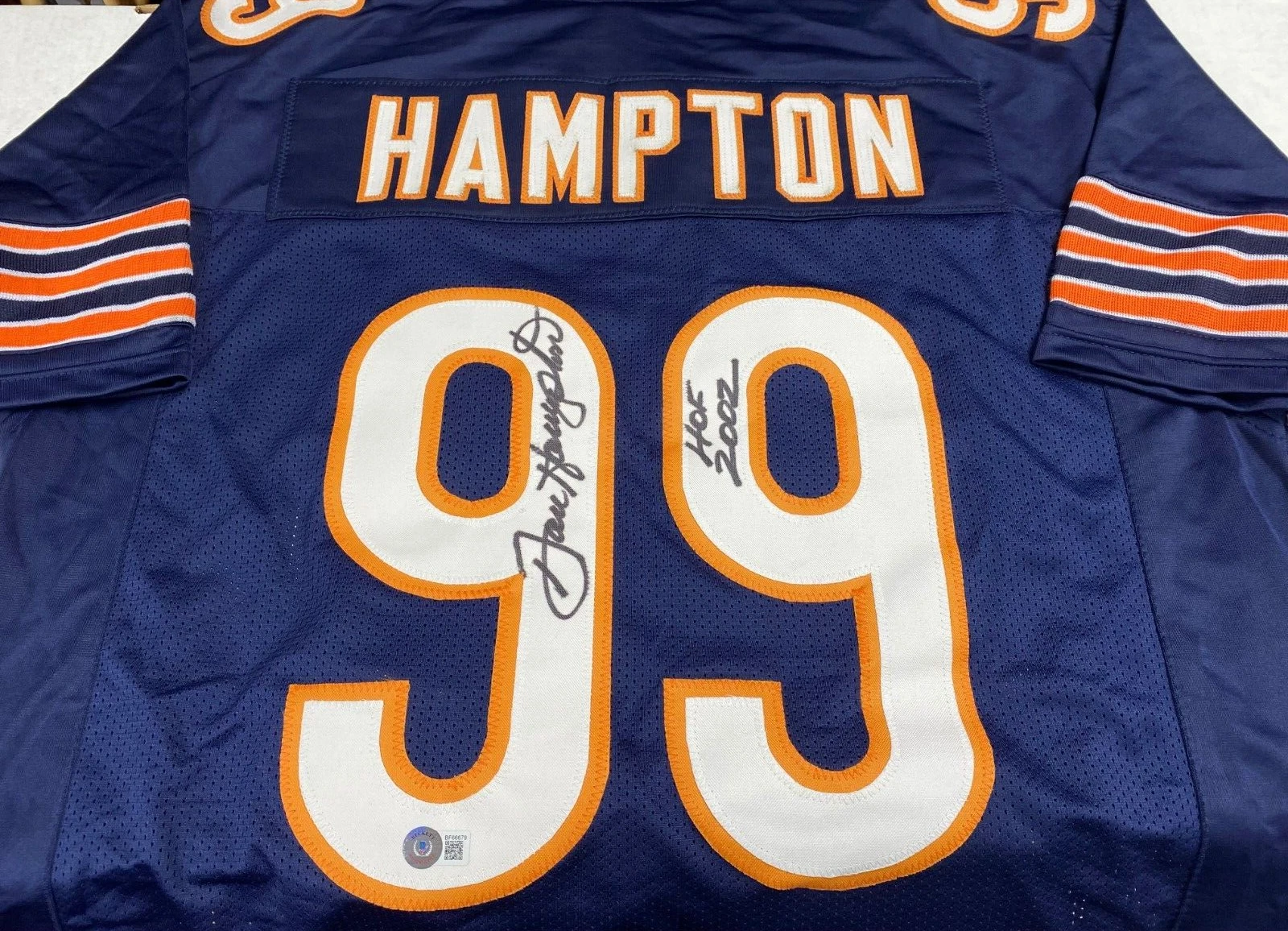 DAN HAMPTON CHICAGO BEARS #99 HOF 2002 SIGNED AUTOGRAPH CUSTOM JERSEY BECKETT **