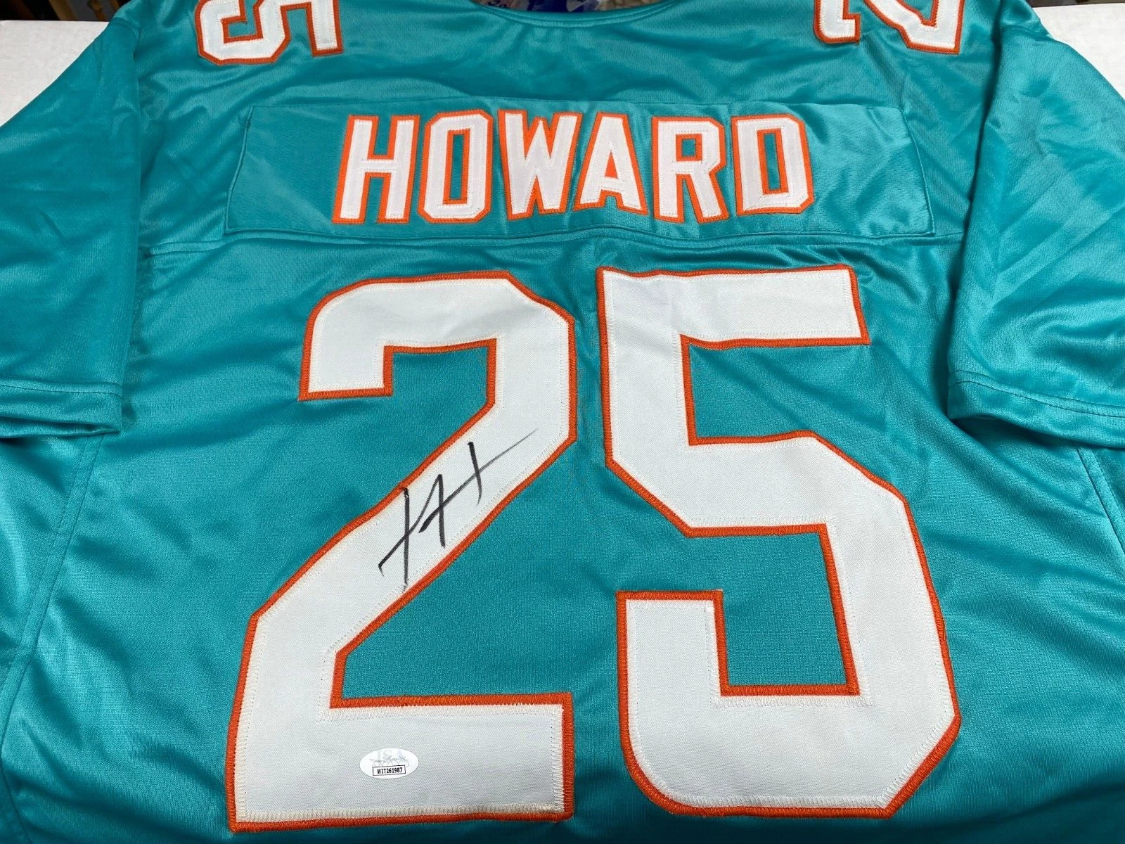 XAVIEN HOWARD #25 MIAMI DOLPHINS SIGNED AUTOGRAPHED CUSTOM TEAL JERSEY JSA AUTH