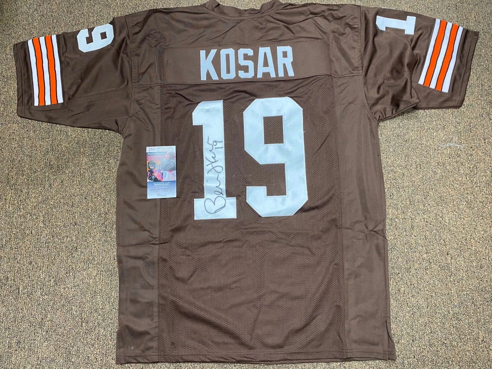 BERNIE KOSAR #19 CLEVELAND BROWNS SIGNED AUTOGRAPHED CUSTOM JERSEY SZ XL JSA