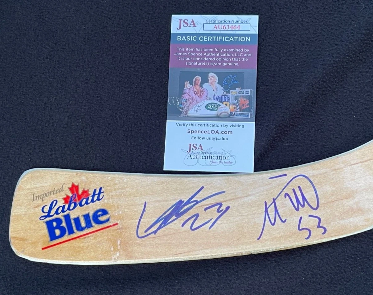 Lucas Raymond & Mortiz Seider Signed Detroit Red Wings Labatt Blue Stick JSA COA