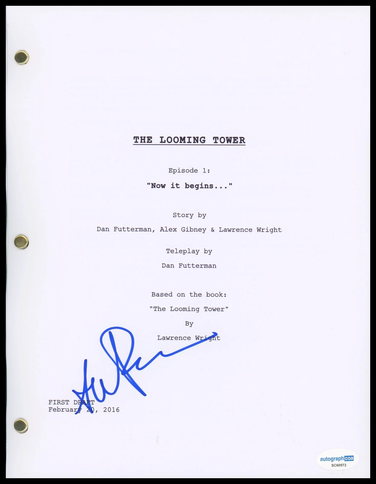 ANNIE PARISSE “THE LOOMING TOWER” AUTOGRAPH SIGNED PILOT EPISODE SCRIPT ACOA COLLECTIBLE MEMORABILIA
