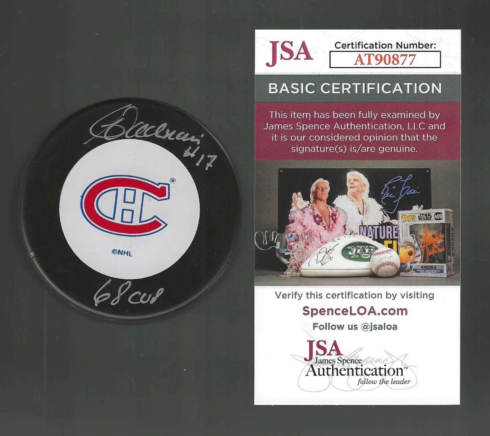 Carol Vadnais Signed & Inscribed 68 Cup Montreal Canadiens Souvenir Puck JSA COA