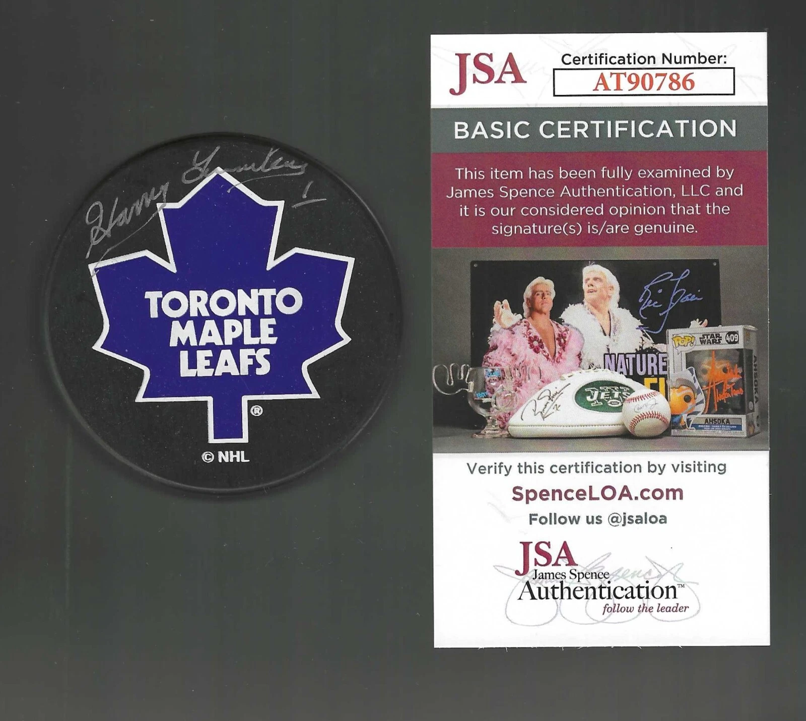 Harry Lumley Signed Toronto Maple Leafs Ravens Athletic Puck JSA COA