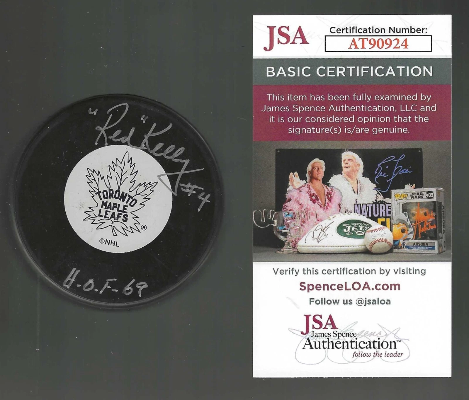 “RED” KELLY SIGNED & INSCRIBED TORONTO MAPLE LEAFS VINTAGE LOGO PUCK JSA COA COLLECTIBLE MEMORABILIA