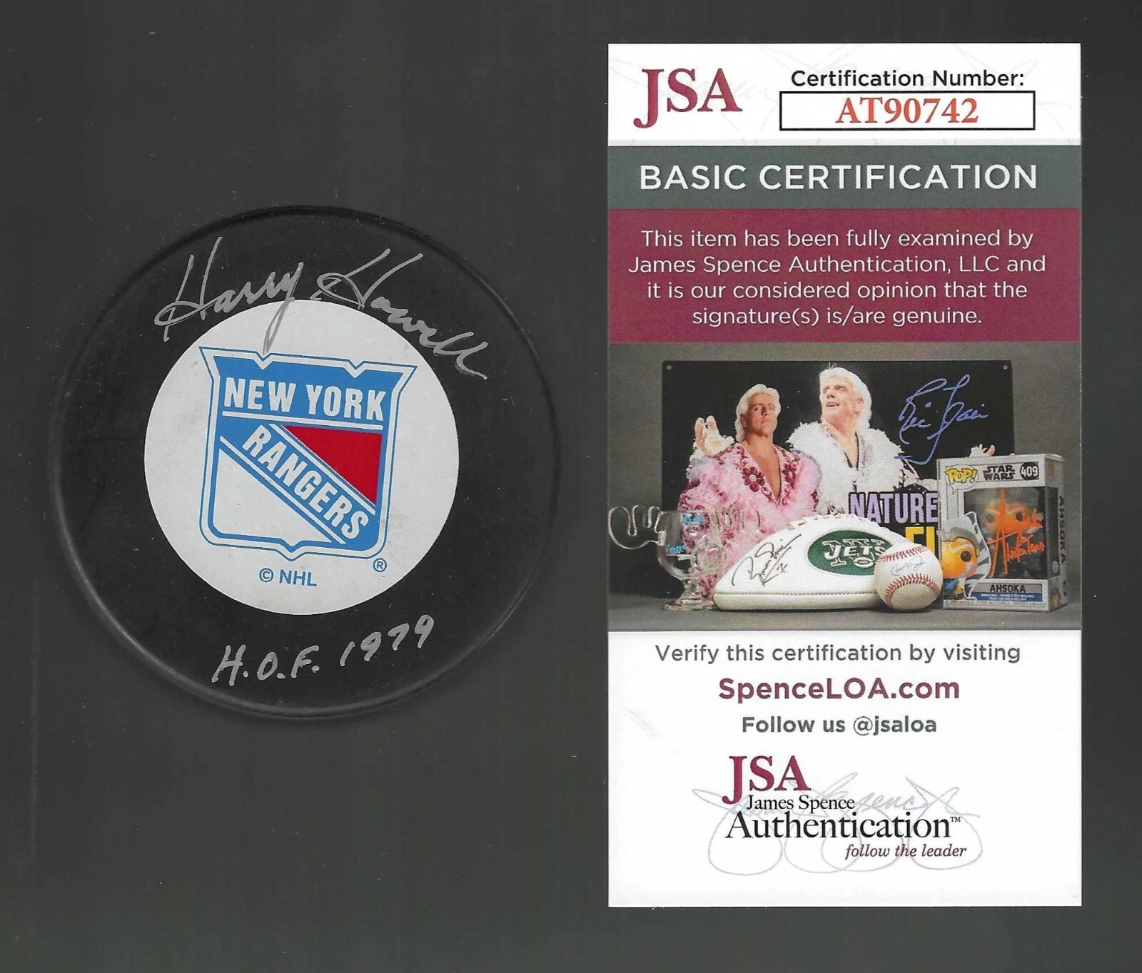 Harry Howell Signed & Inscribed New York Rangers Trench Puck JSA COA