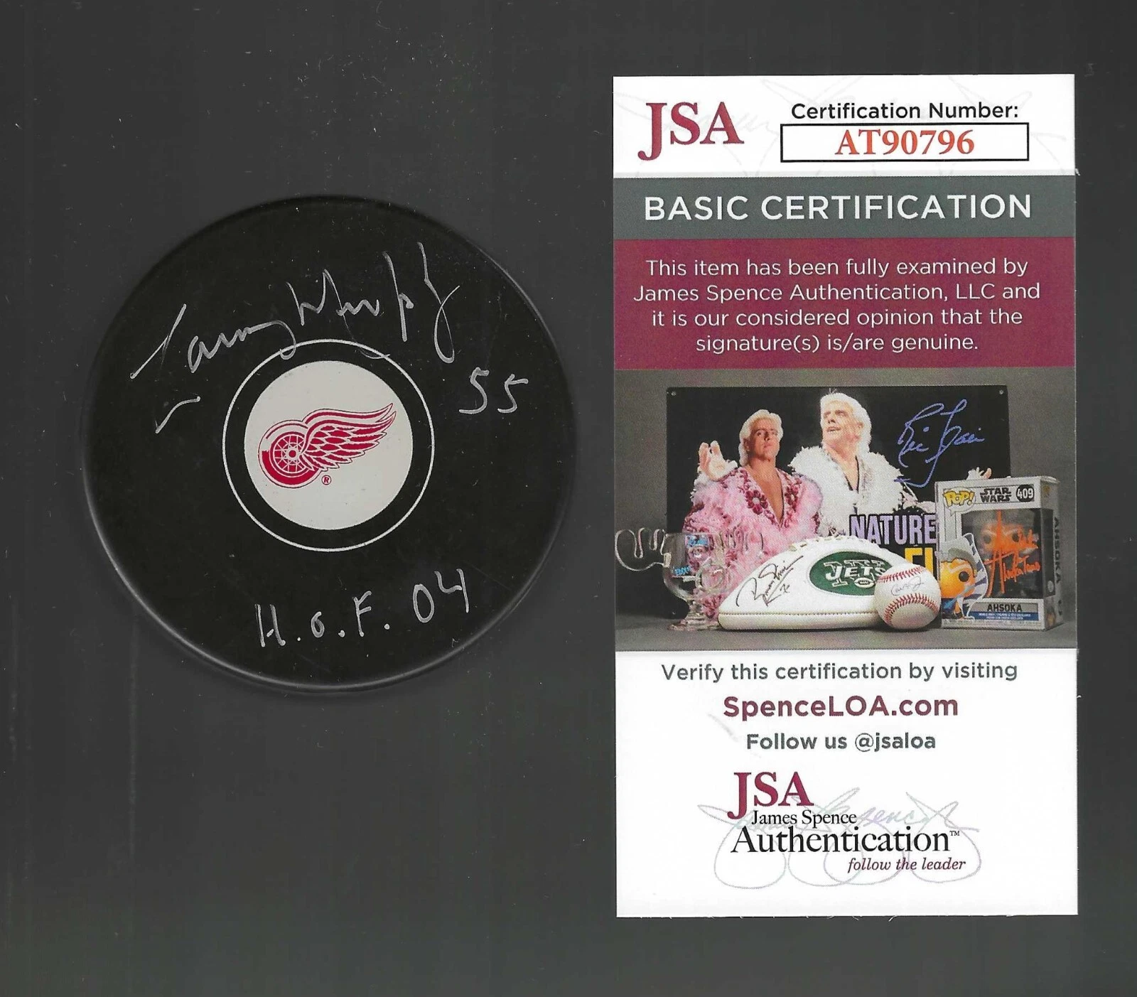 Larry Murphy Signed & Inscribed Detroit Red Wings Puck JSA COA