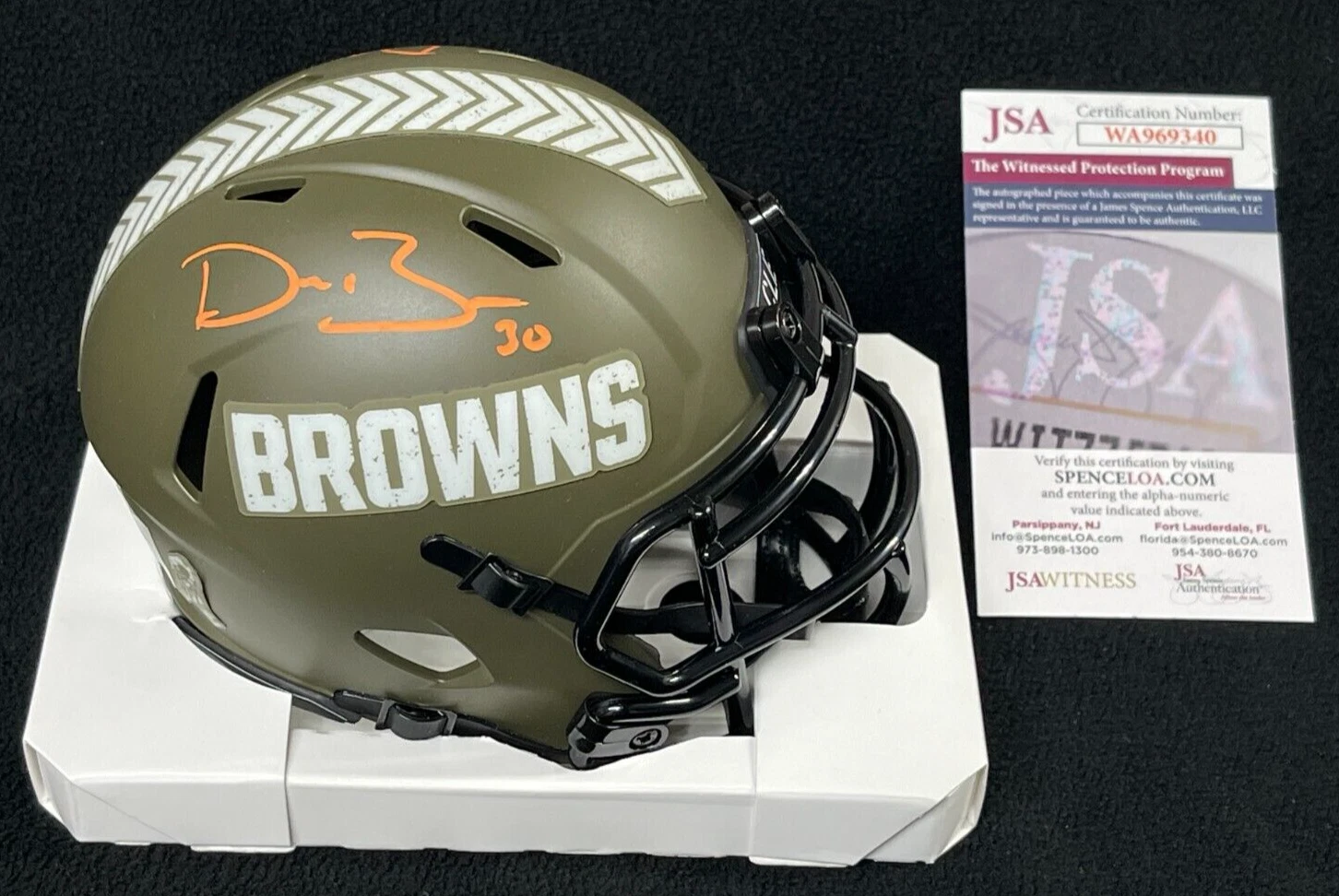 Devin Bush Signed Inscribed Cleveland Browns Salute To Service Mini Helmet JSA