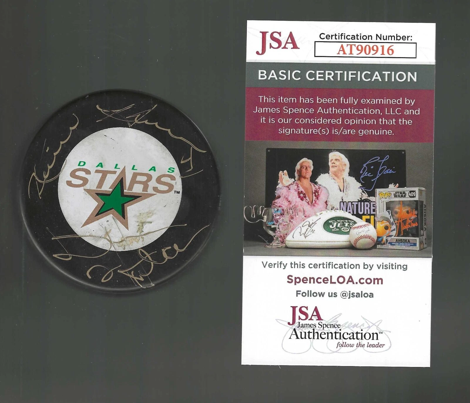 Derian & Kevin Hatcher Signed Dallas Stars Trench Puck JSA COA