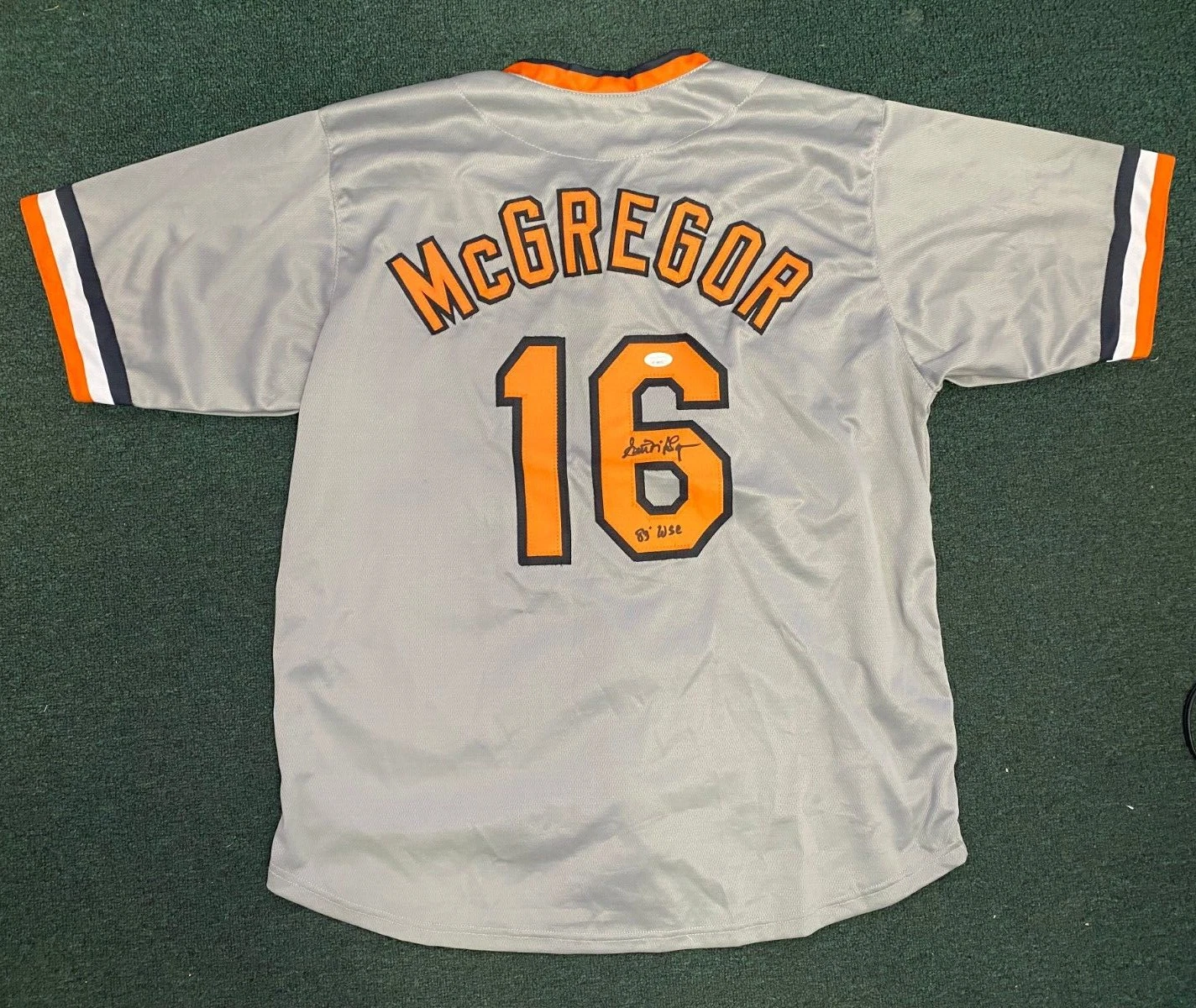 SCOTT MCGREGOR 83 WSC BALTIMORE ORIOLES SIGNED CUSTOM JERSEY SZ XL JSA STICKER *