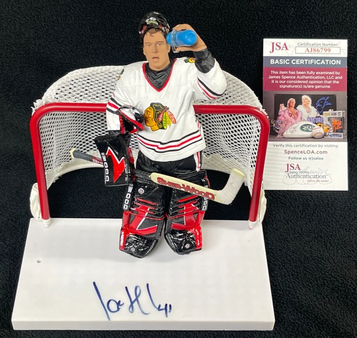 Jocelyn Thibault Signed Chicago Blackhawks Custom Base McFarlane Figure JSA COA