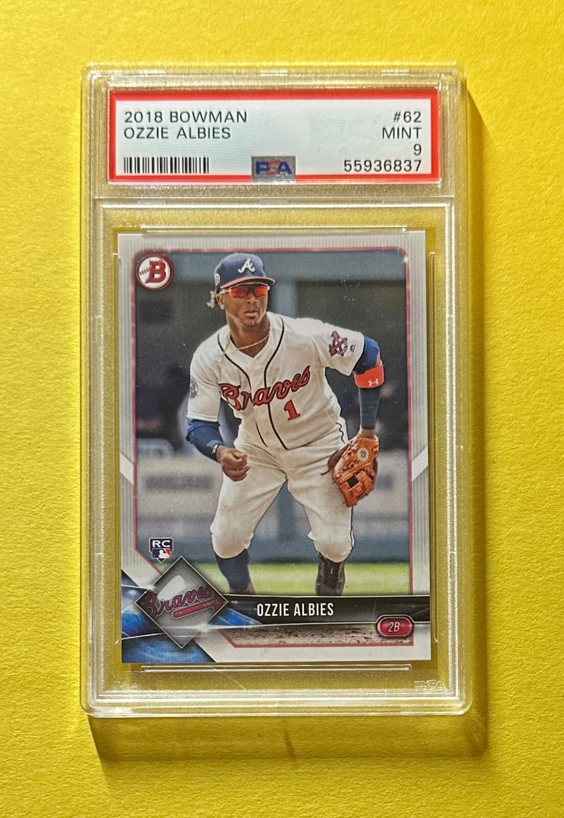 2018 BOWMAN OZZIE ALBIES ROOKIE CARD #62 PSA MINT 9