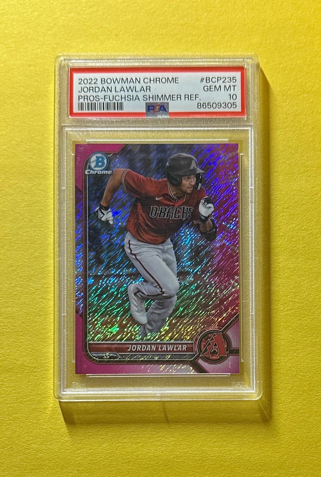 2022 BOWMAN CHROME JORDAN LAWLAR FUCHSIA SHIMMER /199 #BCP-235 PSA GEM MT 10